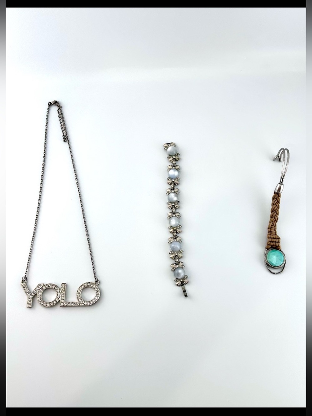 YOLO Rhinestone Necklace & Bracelet Jewelry Lot Bundle (3 Pieces)